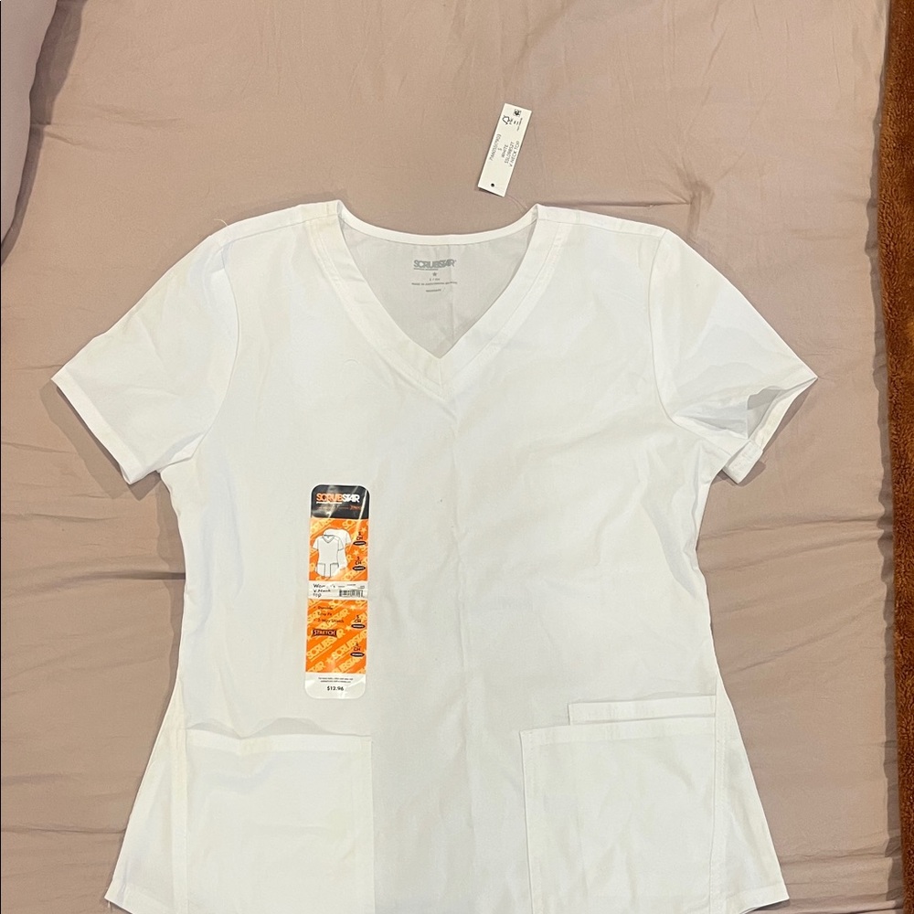 Scrubstar White V-Neck Short Sleeve Scrub Top